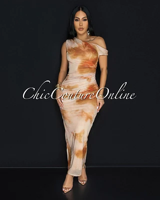 Lucelle Nude Multi-Color Mesh Maxi Dress