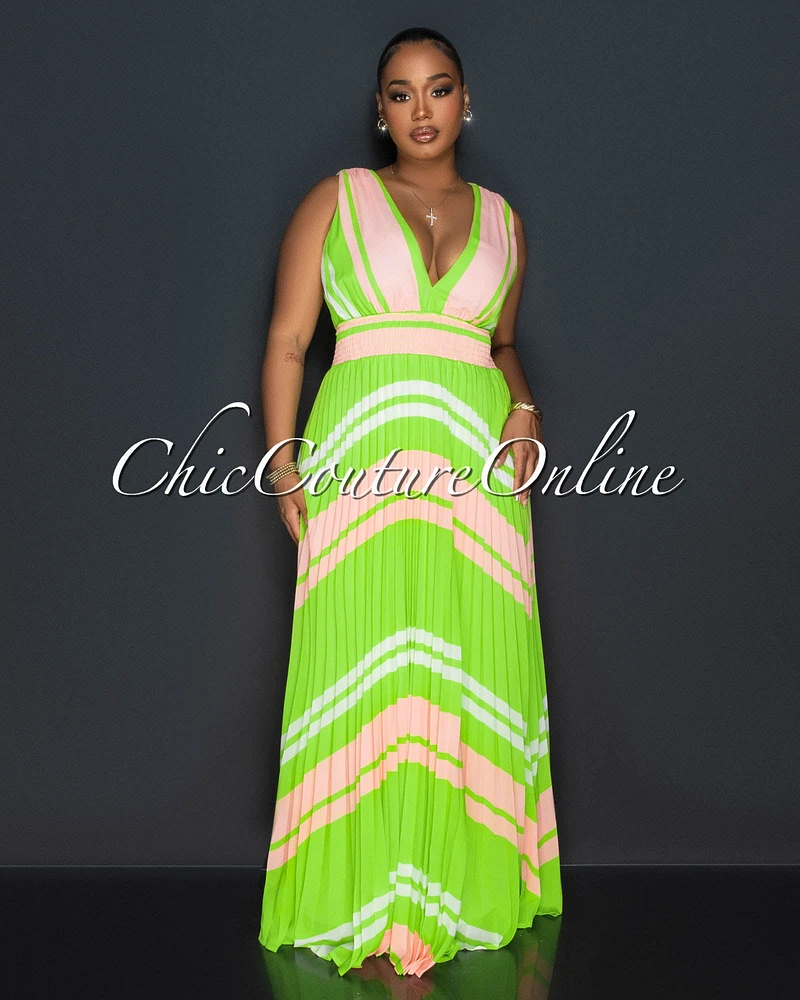 *Kimmy Green Salmon Pleated Maxi Dress