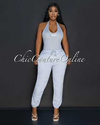 Baely Grey Ribbed Bodysuit & Sweatpants Set