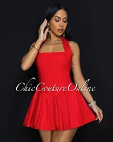 Emporio Red Halter Flared Skater Dress