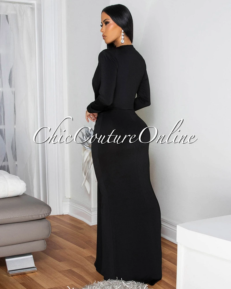 Shelley Long Sleeves Deep V-Neck Maxi Dress