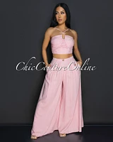 Soukie Blush Crop Top & Palazzo Two Piece Linen Set