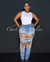 Fantana Light Denim Pearl & Rhinestones Destroyed Jeans