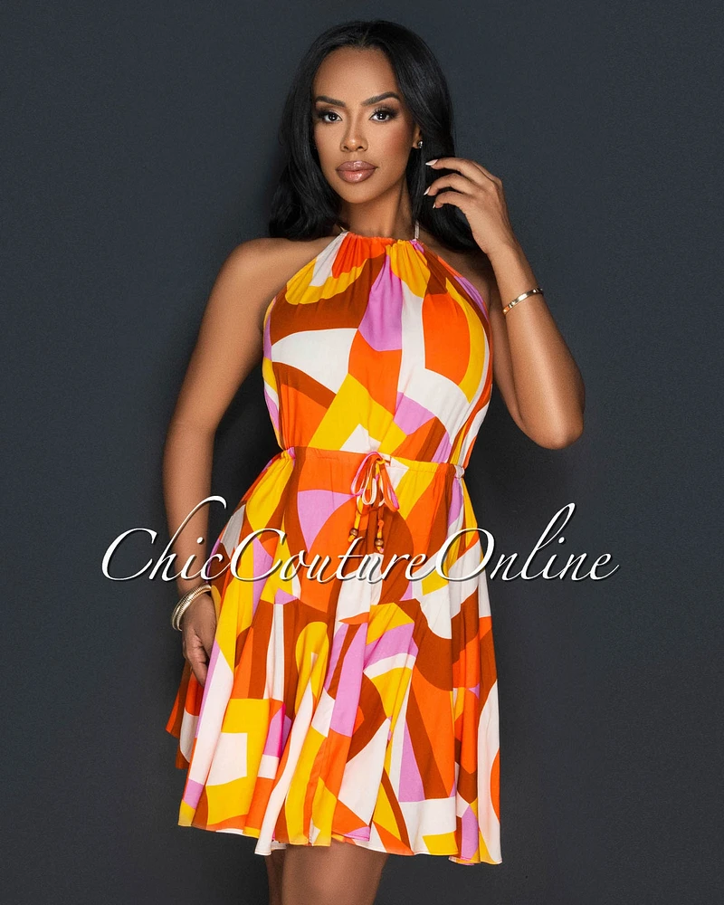 *Idasia Tangerine Mustard Halter Flowy Dress