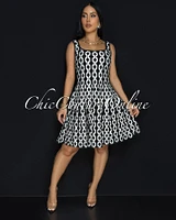 Cania Black White Print Knit Skater Dress