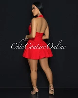 Emporio Red Halter Flared Skater Dress