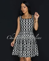 Cania White Print Knit Skater Dress