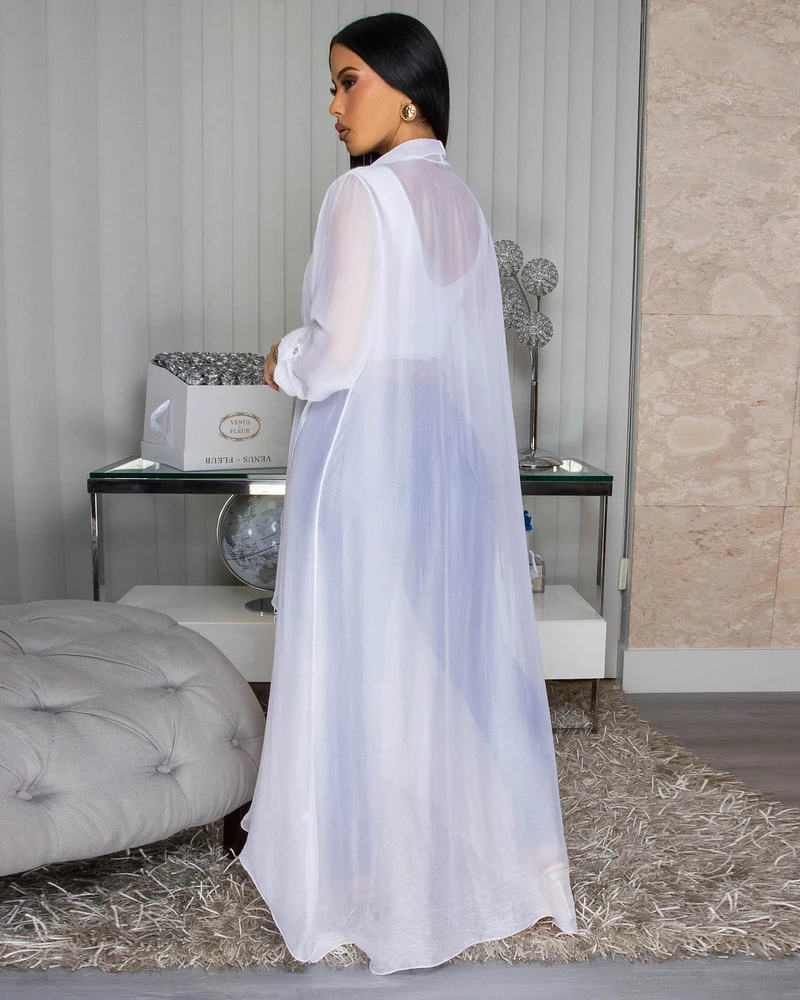 Gloriana Off-White Silky Sheer Long Duster