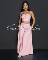 Soukie Blush Crop Top & Palazzo Two Piece Linen Set