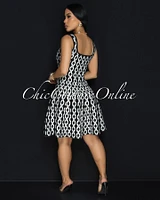 Cania Black White Print Knit Skater Dress