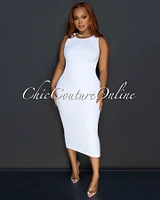 Fiora White Sleeveless Ribbed Midi Dress