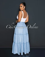 Caria Light Blue Tier Denim Maxi Skirt (5/10)