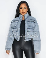 Priscila Washed Denim Cargo Pockets Bomber Jacket