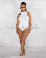 Xenit White Ribbed Trim Details Bodysuit