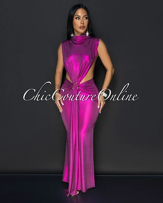 Avaline Fuchsia Shimmer Open Sides Maxi Dress