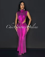 Avaline Fuchsia Shimmer Open Sides Maxi Dress