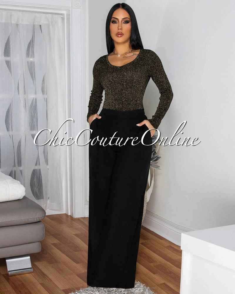 Shika Black Shimmer Top & Linen Pants Set