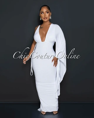 Thesa White Single Statement Long Sleeve Maxi Dress (2/24)