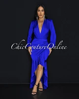 Florette Royal-Blue Ruffle Maxi Dress