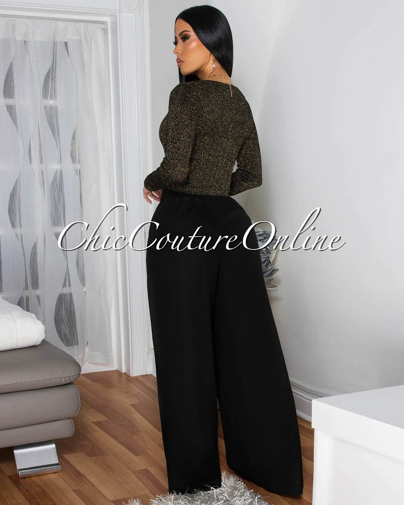 Shika Black Shimmer Top & Linen Pants Set