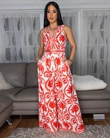 Guilia Red White Print Tie Front Jumpsuit