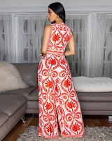 Guilia Red White Print Tie Front Jumpsuit