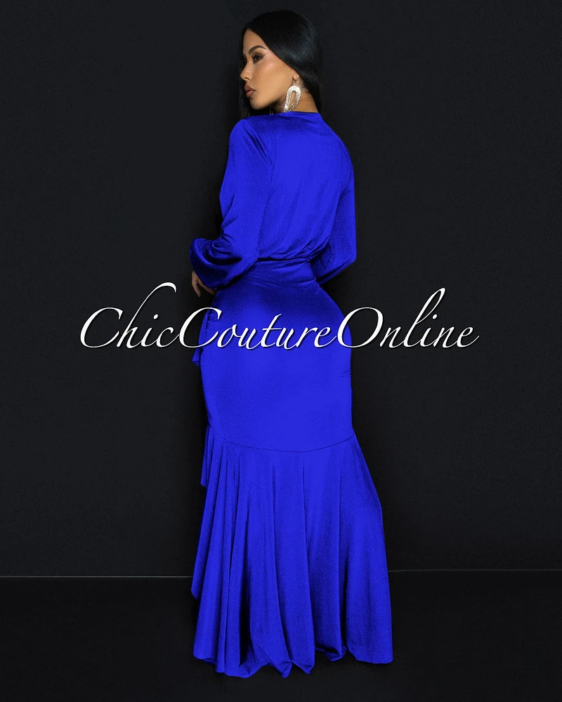 Florette Royal-Blue Ruffle Maxi Dress