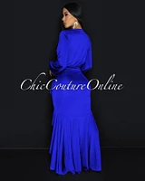 Florette Royal-Blue Ruffle Maxi Dress