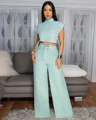 Bellucci Mint Green Linen Pants Set