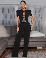 Eleonor Black Rhinestones Accent Top & Pants Set