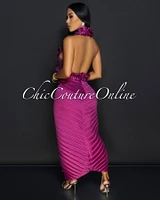 Mayana Magenta Pleated Halter & Skirt Set