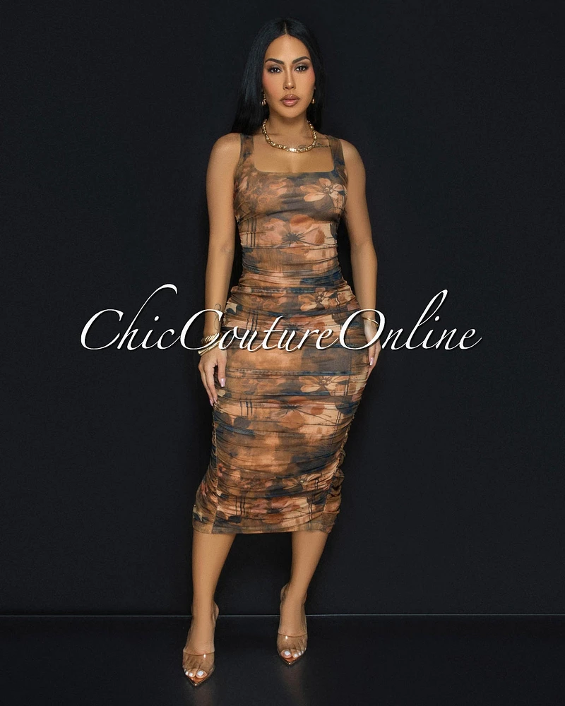 Laroude Copper Ruched Midi Dress