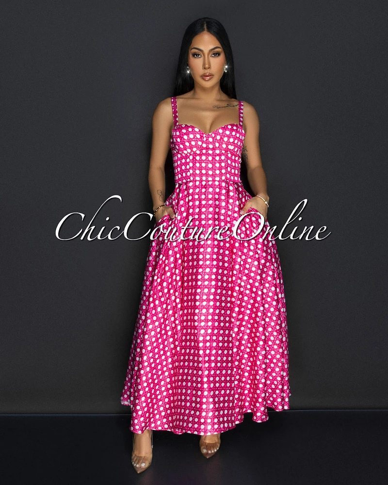 Naomy Pink White Silky Sweetheart Midi Dress