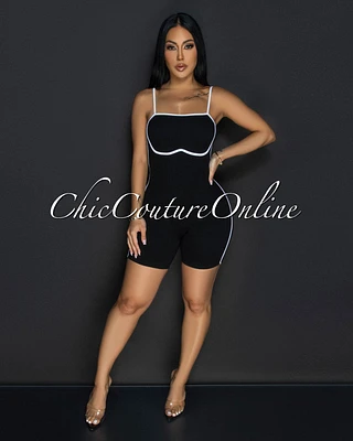 Jona Black White Trim Sculpting Romper