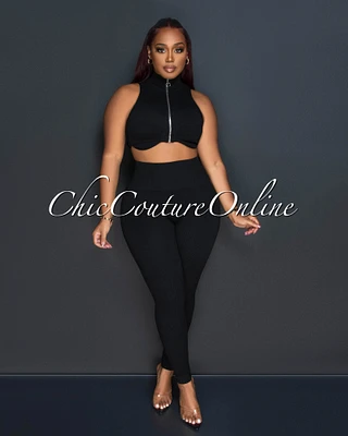 Kristy Black Ribbed Crop Top & Leggings Sculpting Set