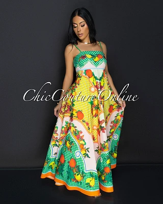 Liora Yellow Multi Tropical Maxi Dress