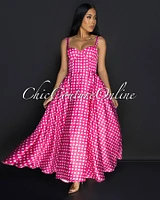 Naomy Pink White Silky Sweetheart Midi Dress