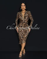 Milady Brown Leopard Midi Dress