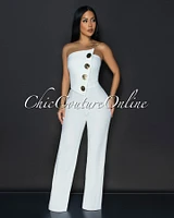 Amiri Off-White Gold Accent Button Strapless Jumpsuit