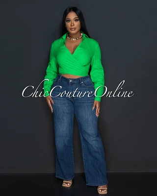 *Casari Dark Denim Wide Legs Mom Jeans