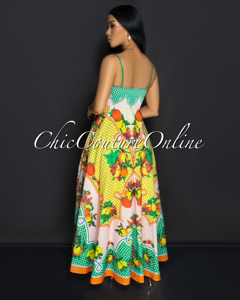 Liora Yellow Multi Tropical Maxi Dress