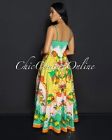 Liora Yellow Multi Tropical Maxi Dress