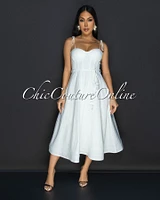 Tia White Linen Sweetheart Midi Dress