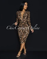 Milady Brown Leopard Midi Dress