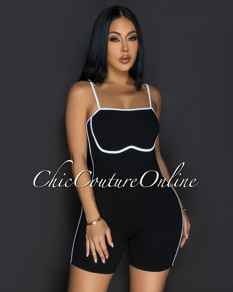 Jona Black White Trim Sculpting Romper