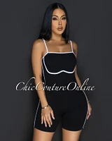 Jona Black White Trim Sculpting Romper