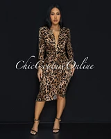 Milady Brown Leopard Midi Dress