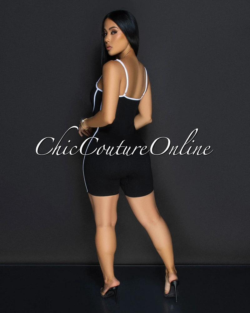 Jona Black White Trim Sculpting Romper