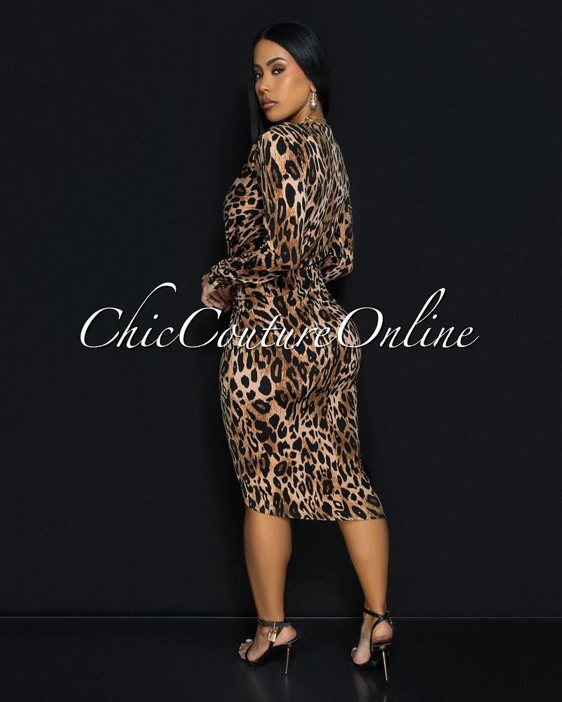 Milady Brown Leopard Midi Dress