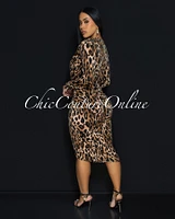 Milady Brown Leopard Midi Dress